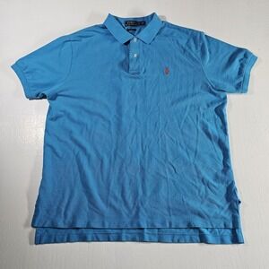 POLO RALPH LAUREN Polo Shirt Blue Aqua Orange Pony Logo Mens Size XL